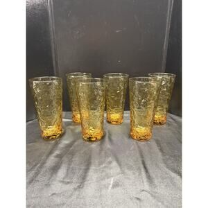 Set of 6 Vintage 7" Anchor Hocking Lido Milano Honey Gold Amber Tumbler Glasses